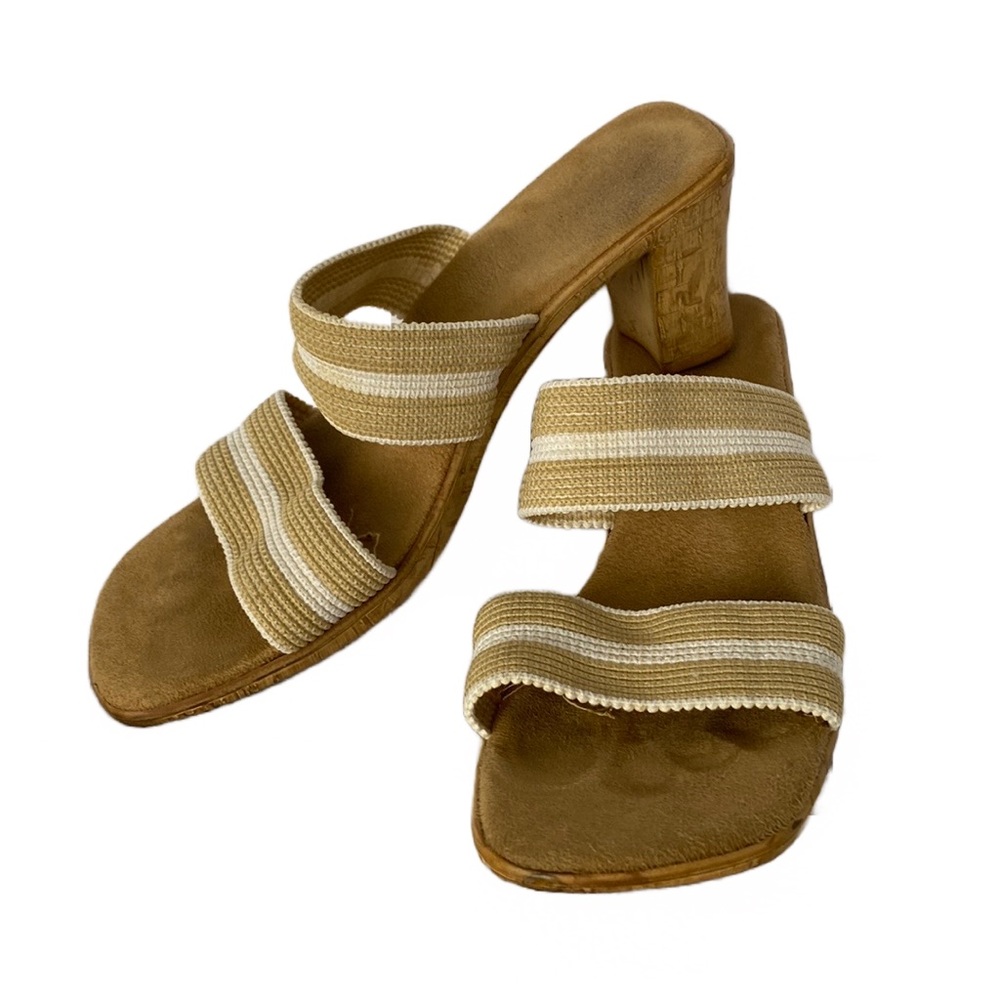 Square Toe, Block Heel, Elastic Strap Slide Sandal